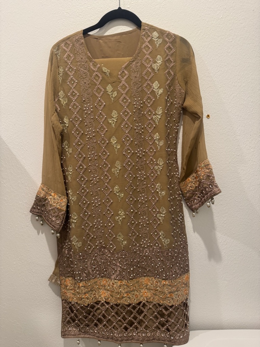 Embellished Brown Women's Tunic Top
